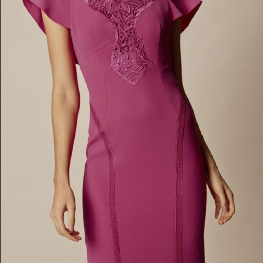 NWOT Karen Millen Fuschia Floral Lace Pencil Dress - Picture 6 of 8